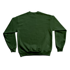 Blank Long Sleeve Sweatshirt Color Forest Green Back View Template Mockup on Transparent Background