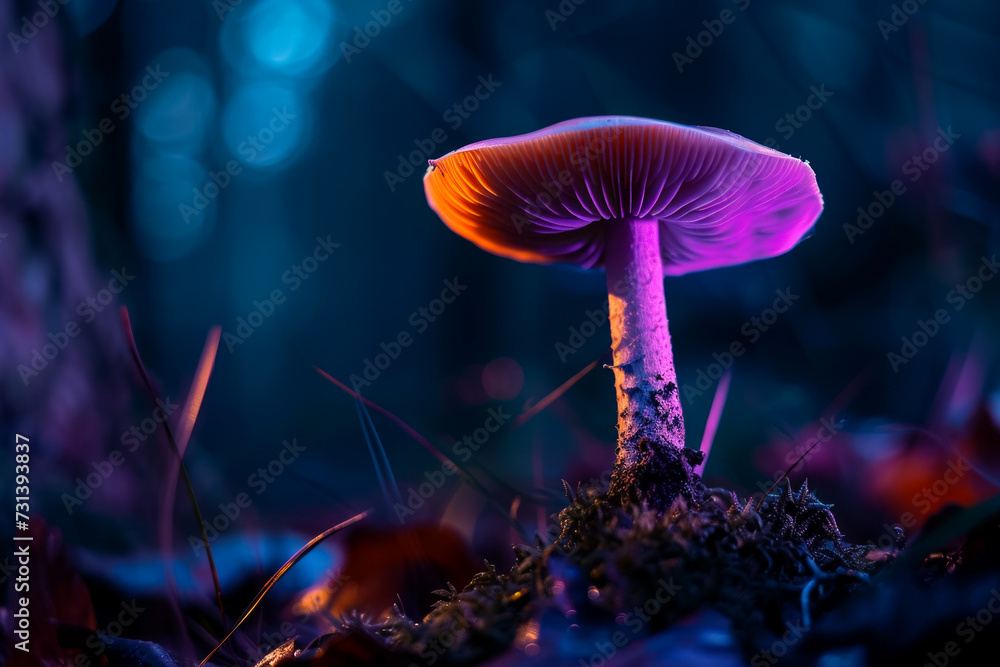 Poster magic mushrooms. backdrop with selective focus and copy space