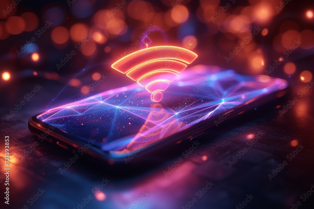 Poster wi-fi signal concept. backdrop with selective focus and copy space