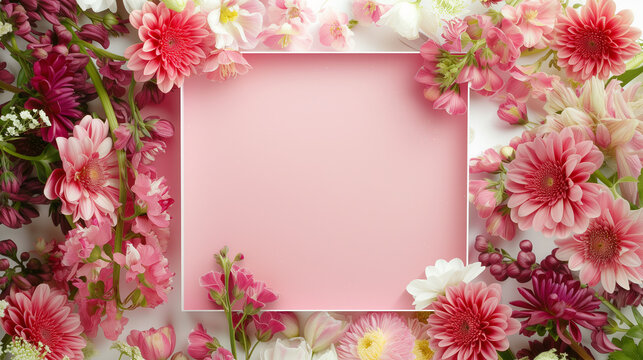 Pink flower frame with copy space in the middle for your text