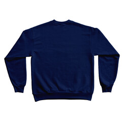 Blank Long Sleeve Sweatshirt Crewneck Color Navy Back View Template Mockup on Transparent Background