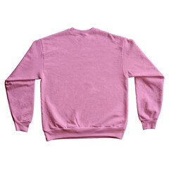 Blank Long Sleeve Sweatshirt Crewneck Color Pink Back View Template Mockup on Transparent Background
