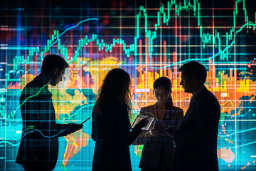 Business people engaged in stock market analysis Digital marketing. Finance . Business technology