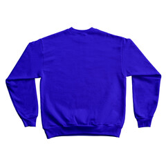 Blank Long Sleeve Sweatshirt Crewneck Color Royal Blue Back View Template Mockup on Transparent Background