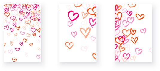 trio of vertical vector cards, each decorated with hearts - obrazy, fototapety, plakaty