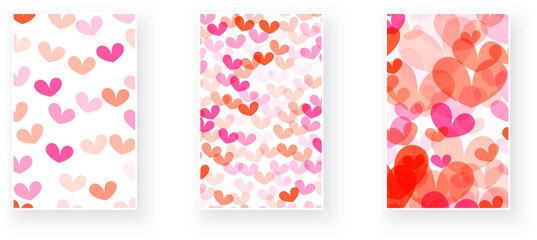 playful and abundant spread of hearts in shades of pink and red
