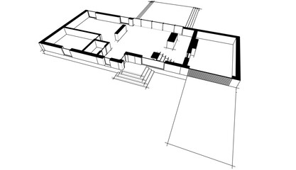 house building sketch architecture 3d illustration