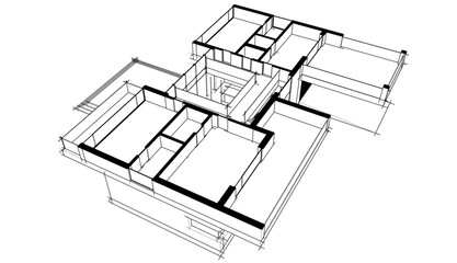 house building sketch architecture 3d illustration