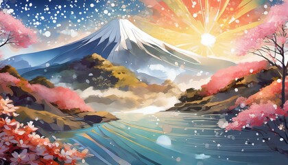 美しい花と富士山