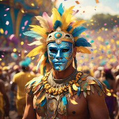 People dressed up at Brazilian carnival - obrazy, fototapety, plakaty