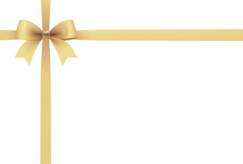Gold ribbon and bow isolated on white background. Holiday decoration. Elegant frame. Vector illustration.