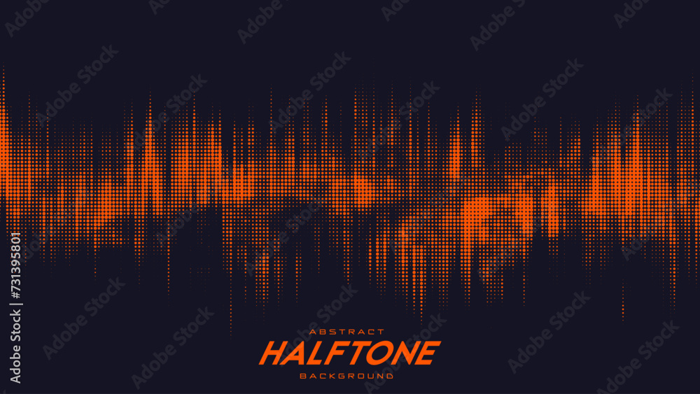 Poster abstract vector torn orange halftone sound wave. scrathed dotted texture element.
