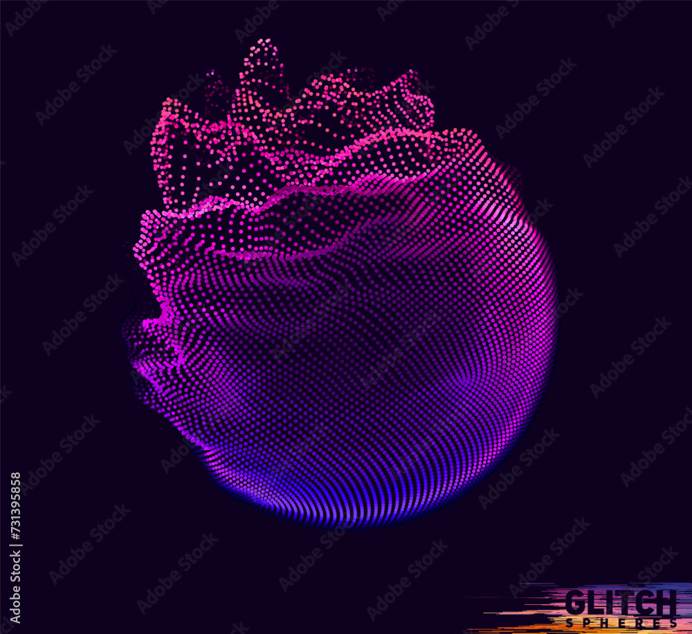Poster abstract vector colorful mesh on dark background. futuristic style card. corrupted point sphere
