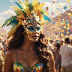People dressed up at Brazilian carnival - obrazy, fototapety, plakaty