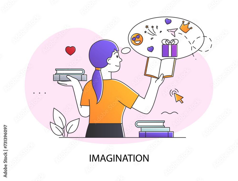 Poster brain activity concept. thinking, imagination and problem solving. set of characters coming up with 