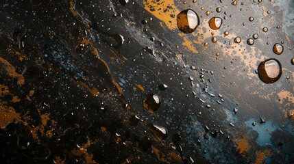 Close-up of a kitchen countertop with oil splatters, everyday cooking textures