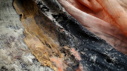 Detailed view of mold on fabric, texture of decay in textiles
