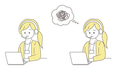 笑顔と困った顔の女性オペレーターのイラストセット