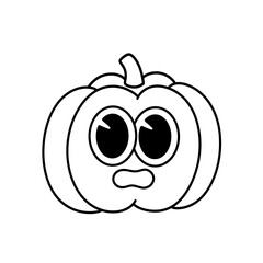 Halloween pumpkin cartoon character line icon.