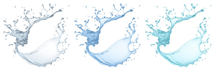 water splash with curved flow in 3 different shades