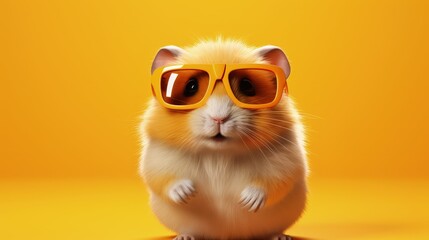 hamster in sunglasses on bright background
