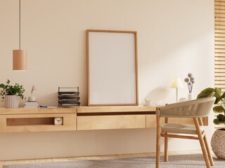 Frame mockup,Living room wall poster mockup in home office interior background- 3D rendering