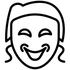 Laughing Mask black outline icon, related to carnival, festival theme, best for UI, UX kit, web and app development