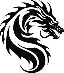 Dragon tattoo design, Dragon tribal, black and white, Dragon vector, Dragon illustration.