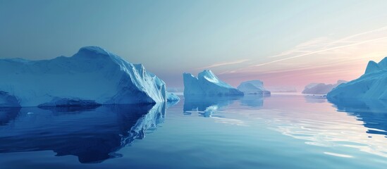 A stunning natural landscape with icebergs floating on water under the vast sky, creating a breathtaking horizon.