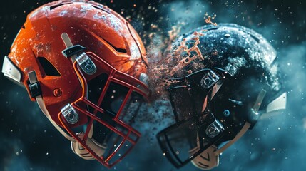 American football banner - illustration with two versus american football helmets.