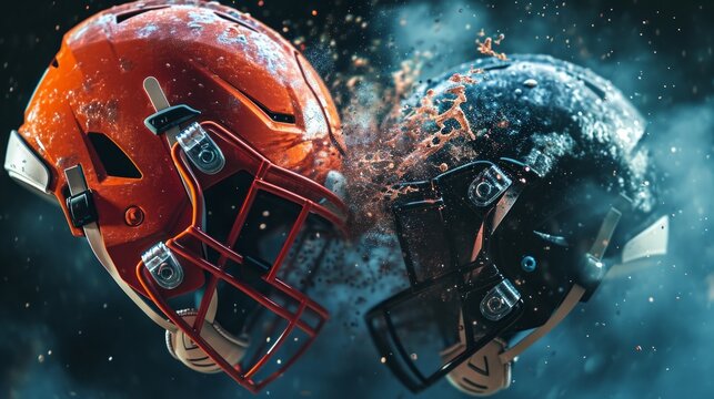 American football banner - illustration with two versus american football helmets.