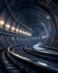 Poster Railway Illuminated subway tunnel without train