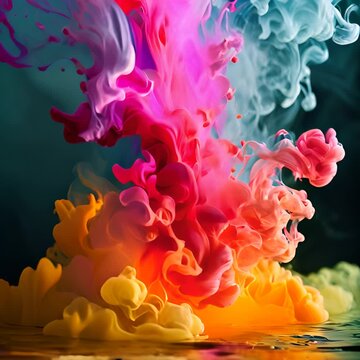 a group of colored smokes floating in the water