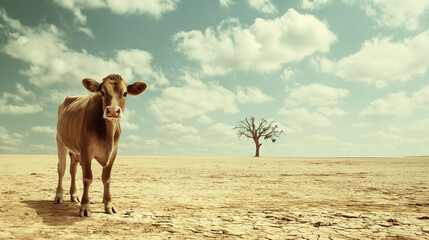 Malnourished Cow Struggles in Devastated Arid Landscape
