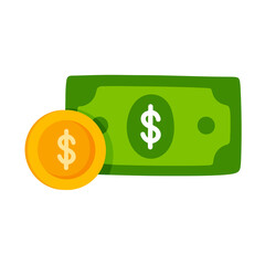 Dollar coins and bills paper banknote Icon.