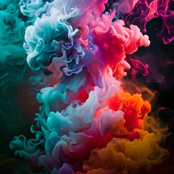 colorful smoke is floating in the air on a black background