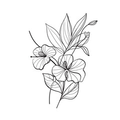 Elegant line drawing of a floral leaf. Illustration for invites and cards