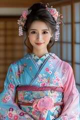 着物を着た女性のポートレート　縦構図