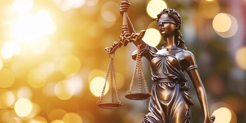 Statue of Lady Justice with scales, Statue of Themis in background with bokeh effect