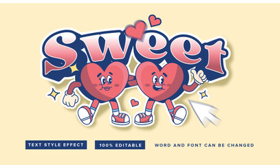 Sweet with two cartoon hearts text editable