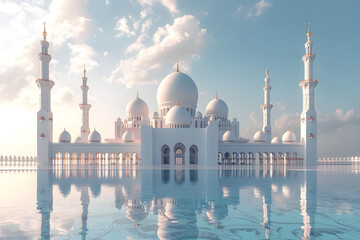 3d illustration of amazing architecture design of Muslim mosque for Ramadan concept. - obrazy, fototapety, plakaty