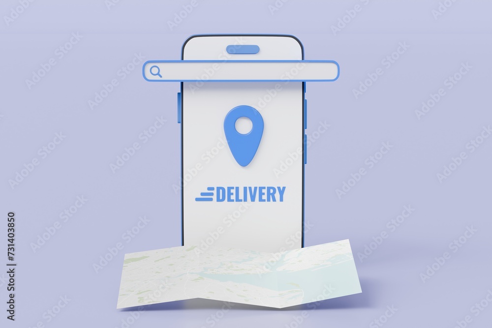 Fototapete 3d location map pin in smartphone. gps pointer marker icon. gps and navigation symbol and phone icon