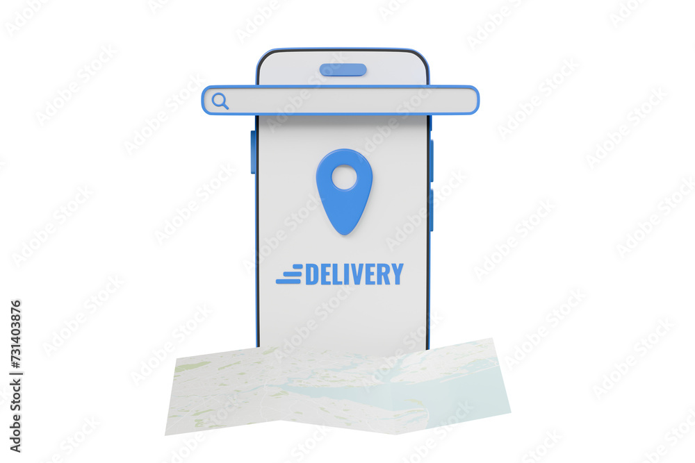 Fototapete 3d location map pin in smartphone. gps pointer marker icon. gps and navigation symbol and phone icon