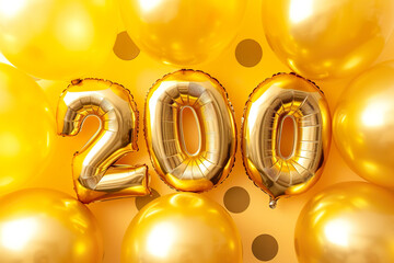 200 in golden balloons, celebration