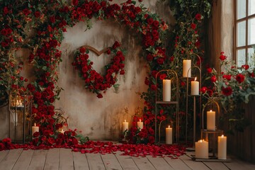 Enchanted Rose Arch with Heart Lights and Candles