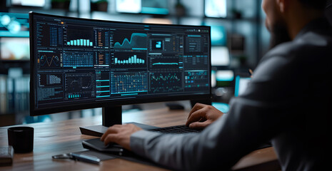 Businessman analysis data of digital graphlens