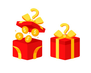 Mystery Gift Surprise Present Box. Present secret surprise. Bonuses or financial rewards. Vector illustration