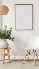 Fototapeta premium mockup room, study, light colors, blank frame on the wall, advertisement, minimalism