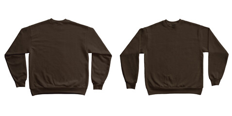 Blank Long Sleeve Sweatshirt Crewneck Color Brown Template Mockup Front and Back View on Transparent Background