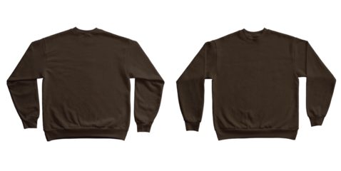 Blank Long Sleeve Sweatshirt Crewneck Color Brown Template Mockup Front and Back View on Transparent Background